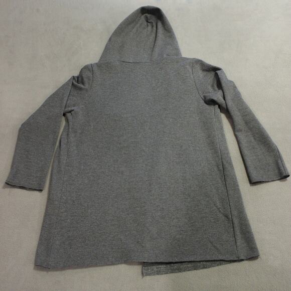 Gray Open Front Hooded Cardigan Sweater Jacket Long Sleeve Striped Lining Medium - Picture 2 of 6